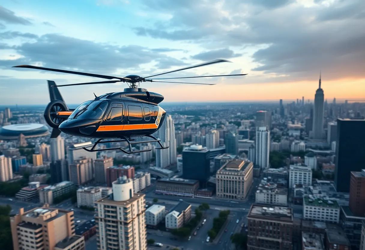 A LAPD helicopter flying over an urban area, symbolizing law enforcement and public safety.