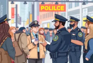 Diverse applicants participating in a police recruitment event in Los Angeles.