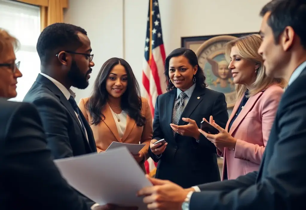 Diverse group of lawmakers discussing reforms related to immigration enforcement.