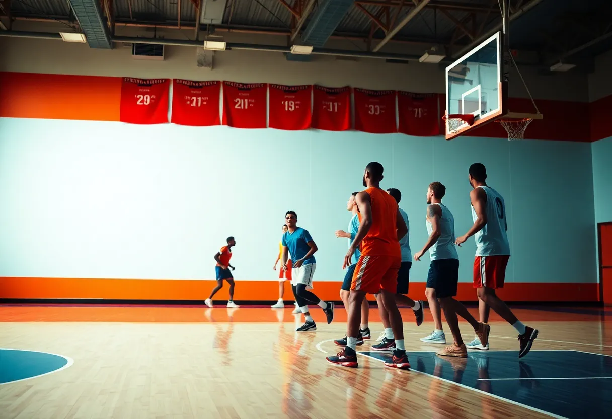 Basketball players collaborating on the court