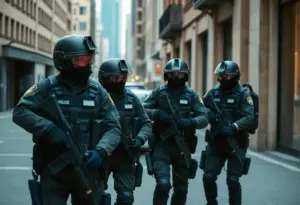 Law enforcement officers arresting bombing plot suspects in Los Angeles.