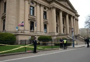 Los Angeles City Hall with vandalism damage