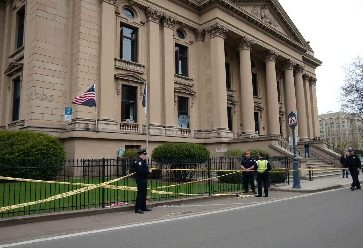 Los Angeles City Hall with vandalism damage