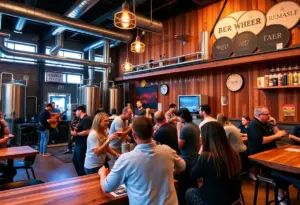 Patrons enjoying craft beer at a Los Angeles brewery