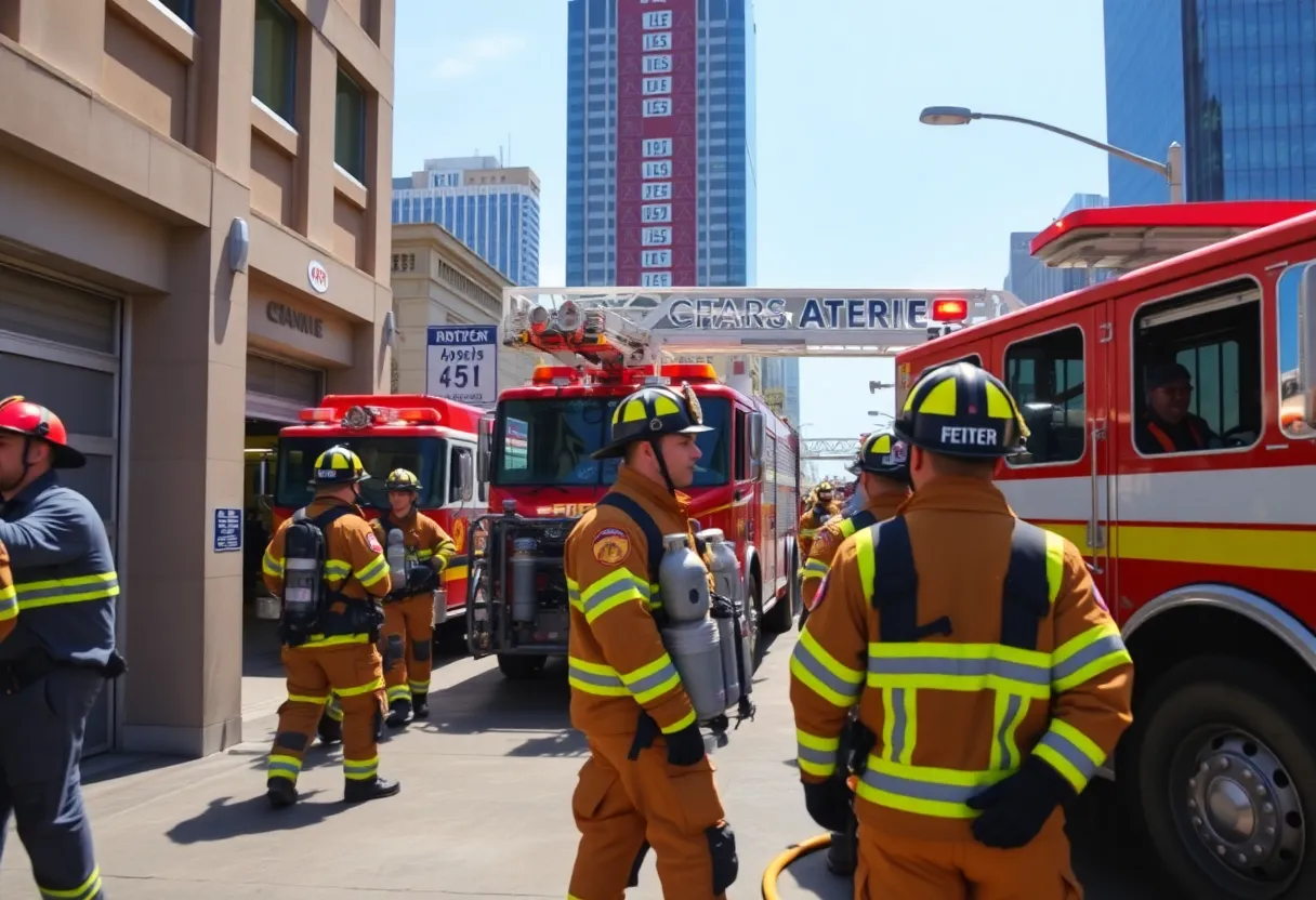 Firefighters in Los Angeles responding to an emergency call.