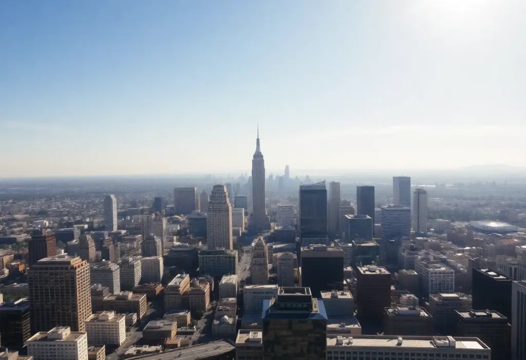 Panoramic view of downtown Los Angeles during a heat wave