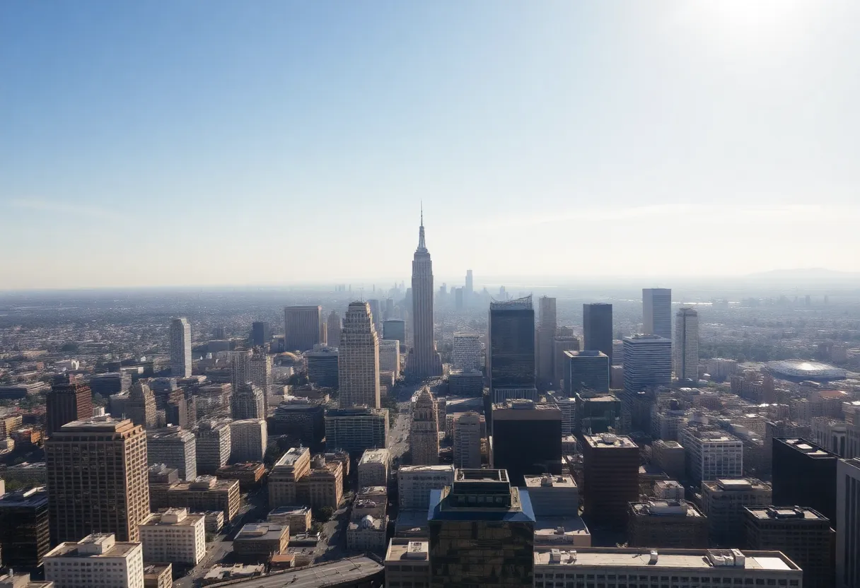 Panoramic view of downtown Los Angeles during a heat wave