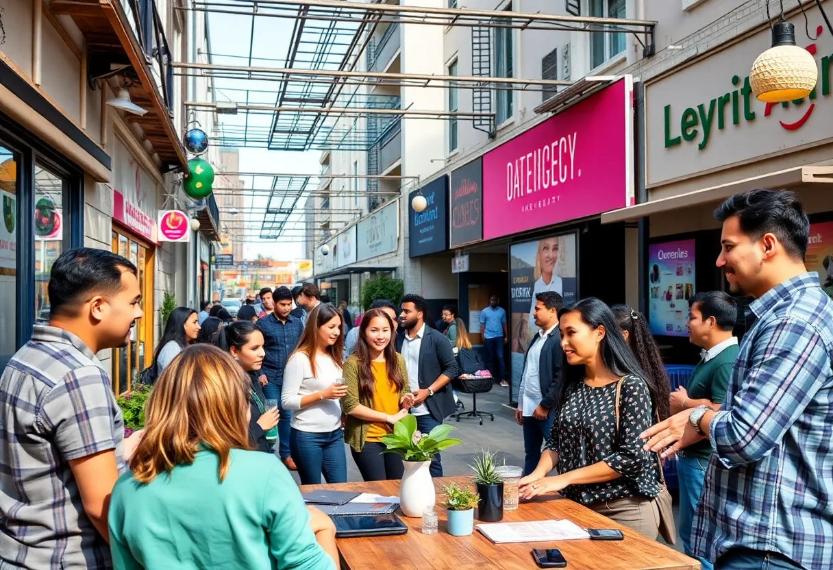 A busy street in Los Angeles filled with small businesses showcasing local innovation.