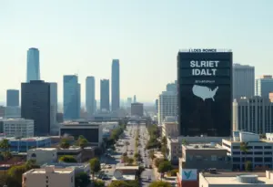 Los Angeles skyline representing economic recovery and job growth.