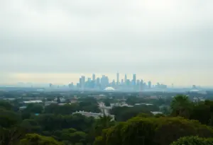 Scenic view of Los Angeles under light rain