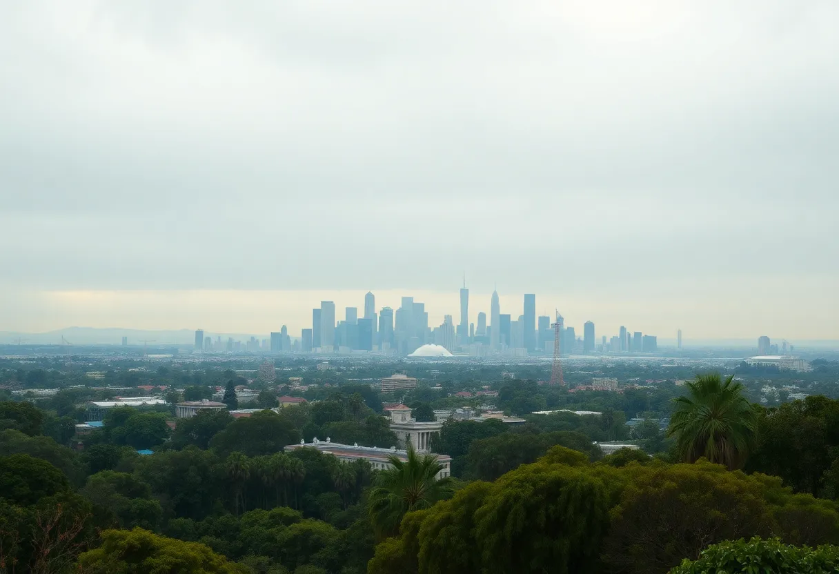 Scenic view of Los Angeles under light rain