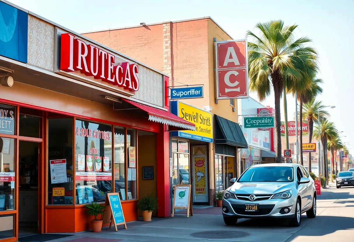 Street view of small businesses in Los Angeles