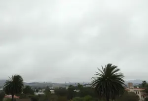 Los Angeles landscape affected by strong winds with overcast skies