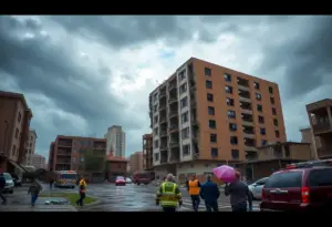 Damage caused by tornado in downtown Los Angeles