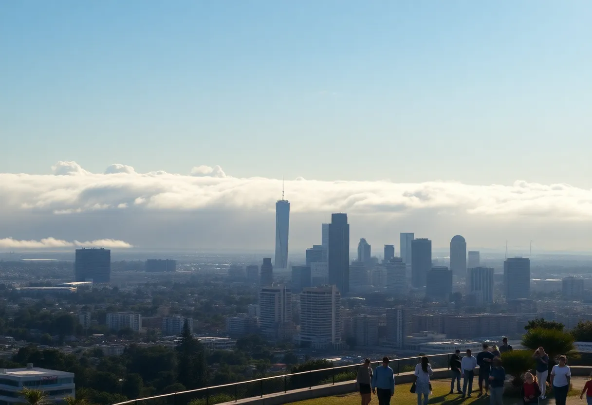 Scenic view of Los Angeles showcasing morning clouds and sunny weather