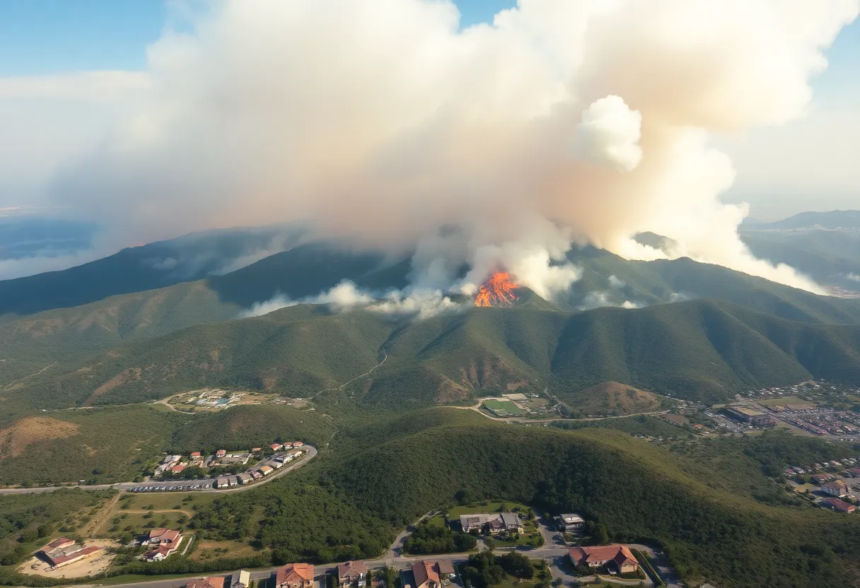 Aerial view of wildfire in Los Angeles County