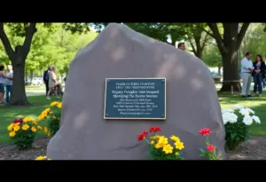 Boulder memorial honoring a firefighter in Malibu