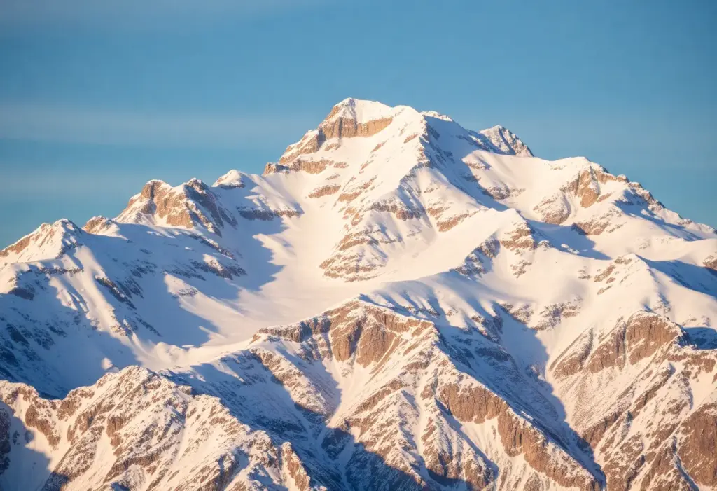 Snow-covered Mt. Whitney mountainside ideal for hiking