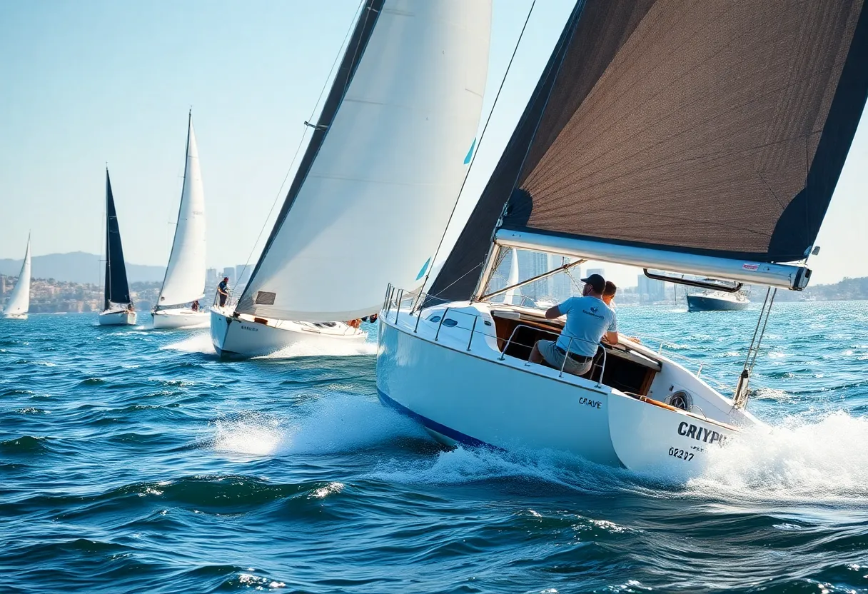 Sailing boats competing in the new format at the Los Angeles Olympics