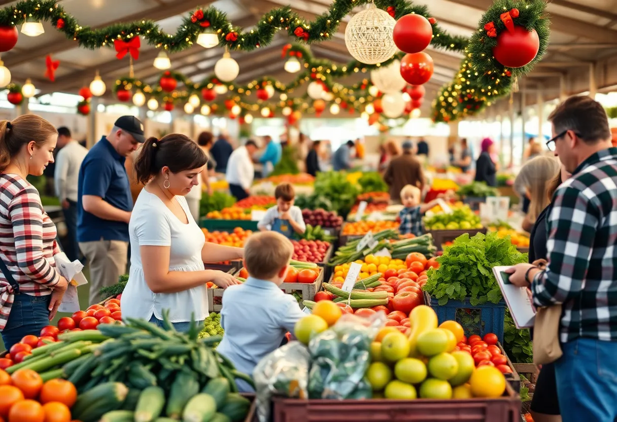 Families at Oxnard Farmer's Market during the holiday season