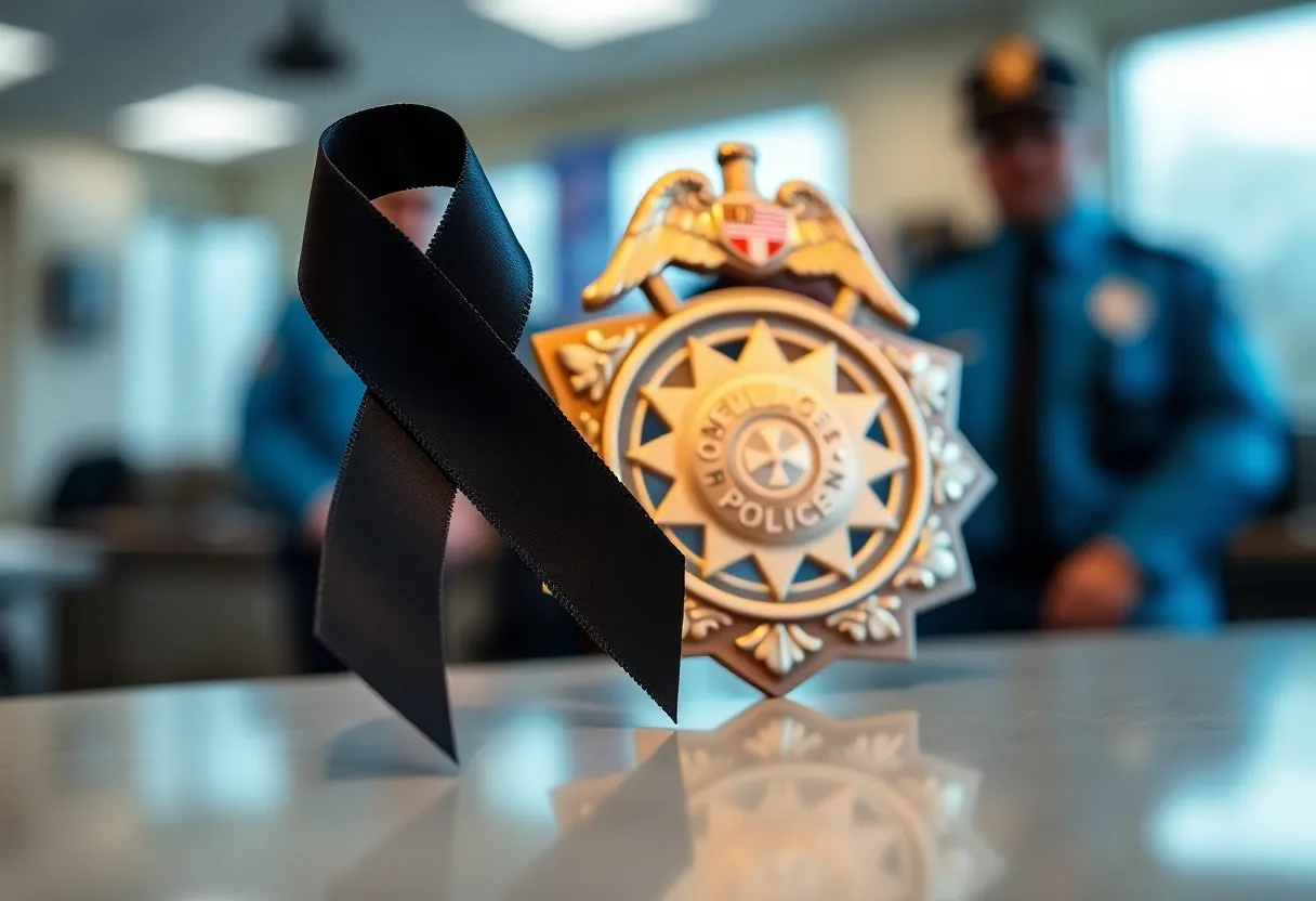 Oxnard Police badge with a black mourning ribbon