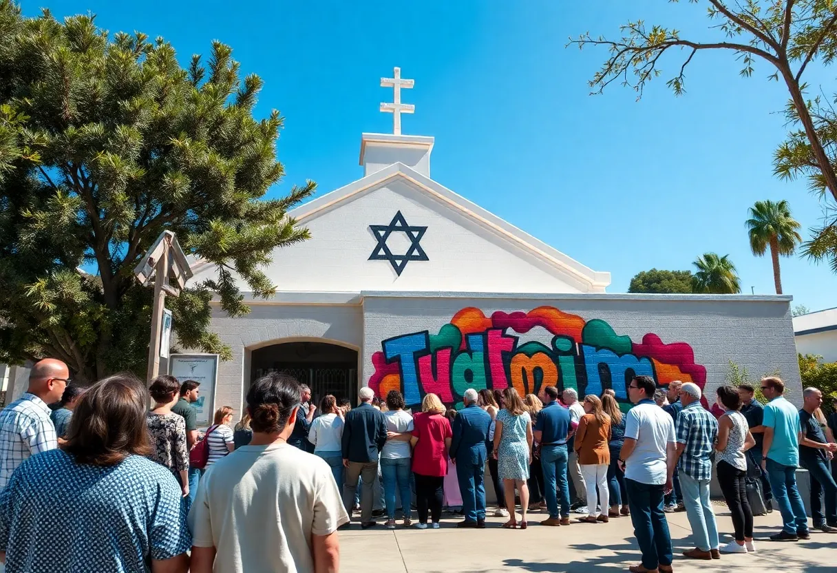 Community members gathering at the Pasadena Jewish Temple