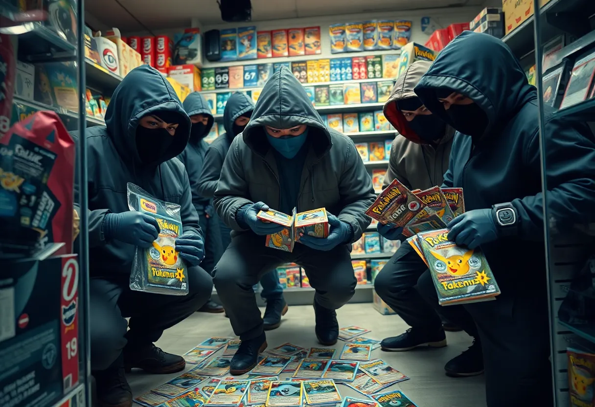 Masked individuals involved in a Pokémon card theft