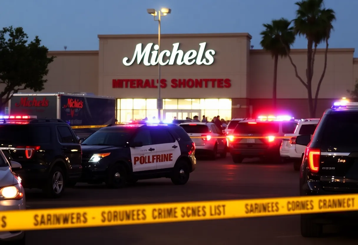 Law enforcement at the scene of an armed robbery incident near a Michaels store
