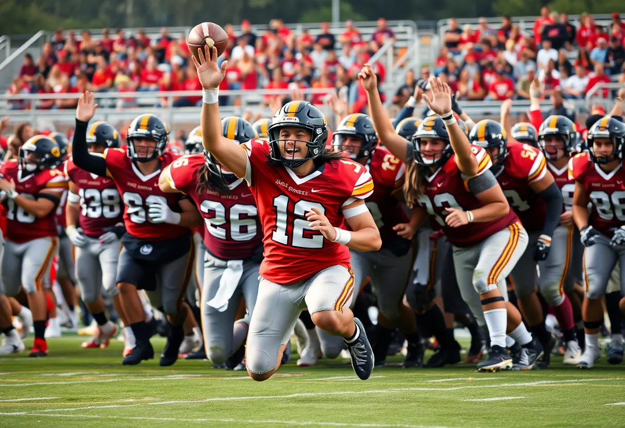 Football fans cheering in the stands during a game
