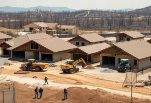 Construction site of homes being rebuilt after wildfires in Los Angeles.