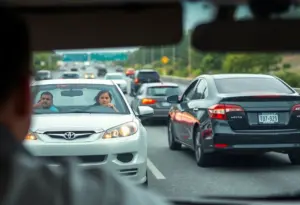 Illustration of a tense road rage situation on a freeway