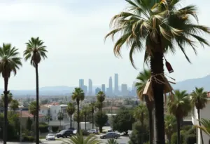 Strong winds affecting trees and objects in Los Angeles during Santa Ana winds.