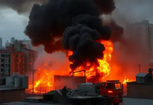 Firefighters responding to a fire at P&T Metals recycling facility in South El Monte
