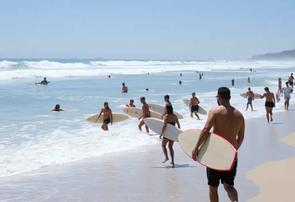 Surfers enjoying a day at the beach in Southern California