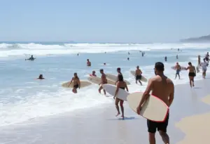 Surfers enjoying a day at the beach in Southern California
