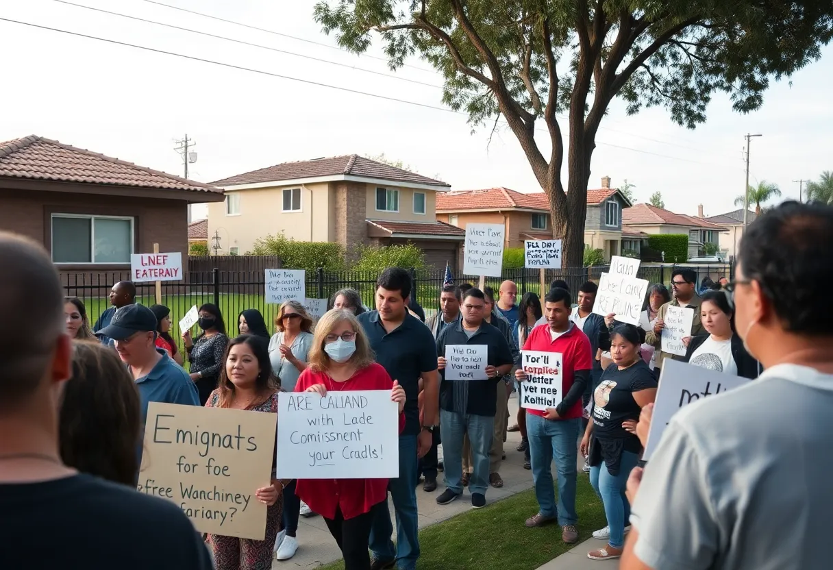 Community gathering in a Los Angeles neighborhood addressing concerns over immigration raids