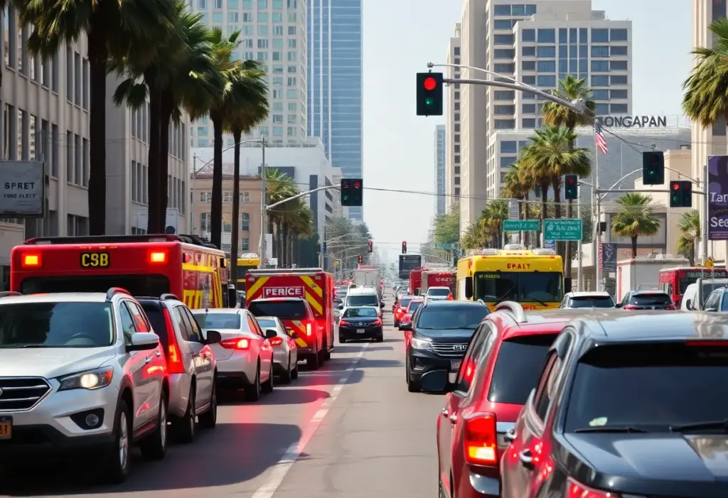 Urban traffic scene in Los Angeles highlighting safety concerns.