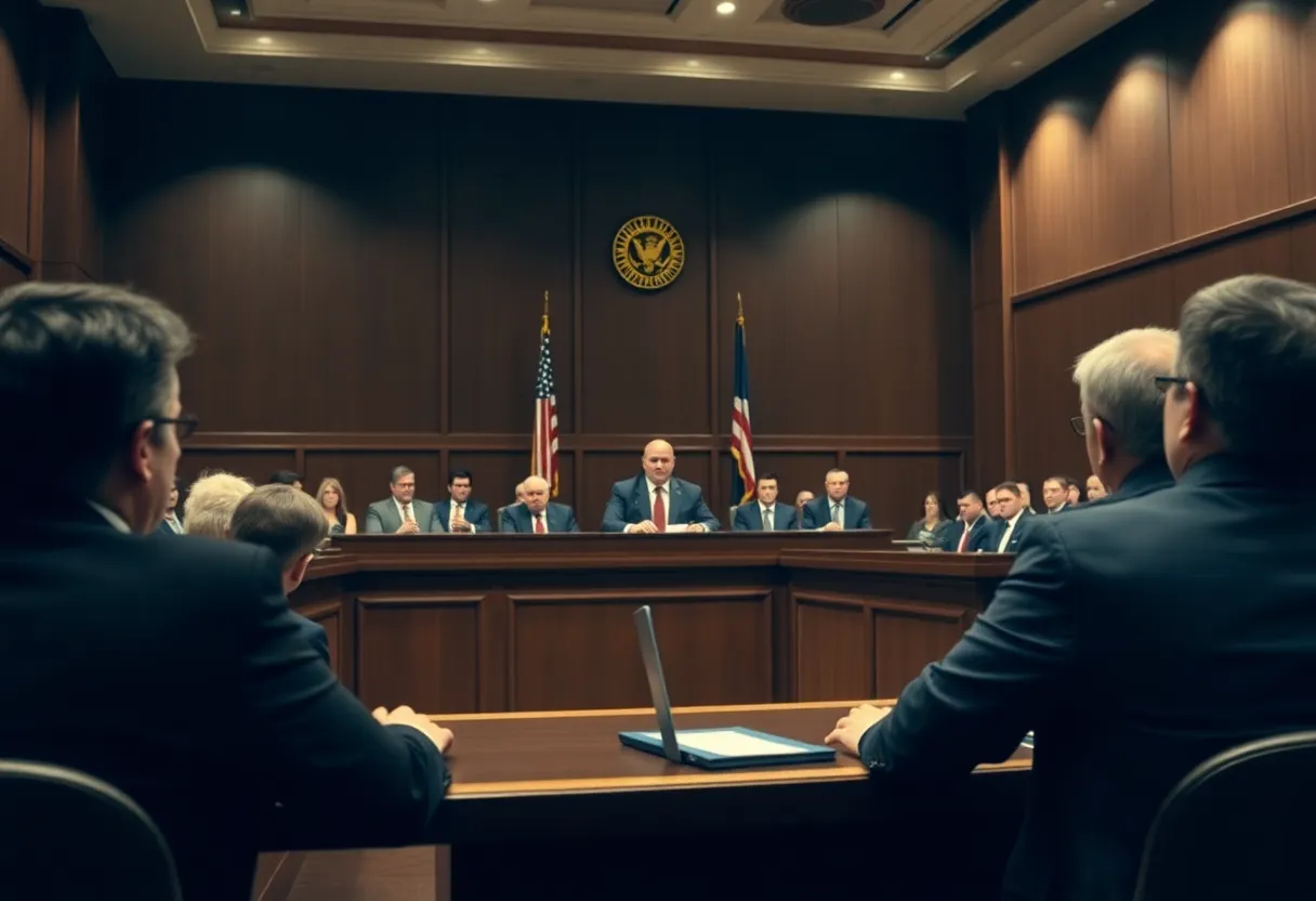 Courtroom scene of a trial related to sports betting