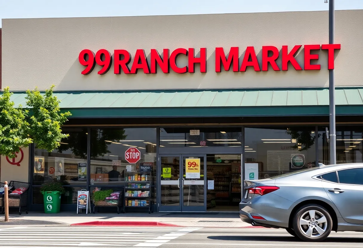 Scene of the 99 Ranch Market grocery store in Westwood, Los Angeles, following a tragic vehicle collision.