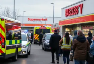 Emergency responders at the 99 Ranch Market crash scene in Westwood, Los Angeles.