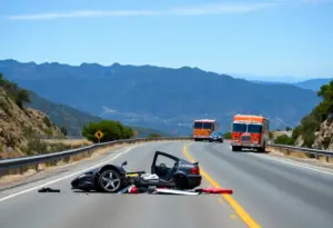 Emergency response at vehicle collision site on Angeles Crest Highway