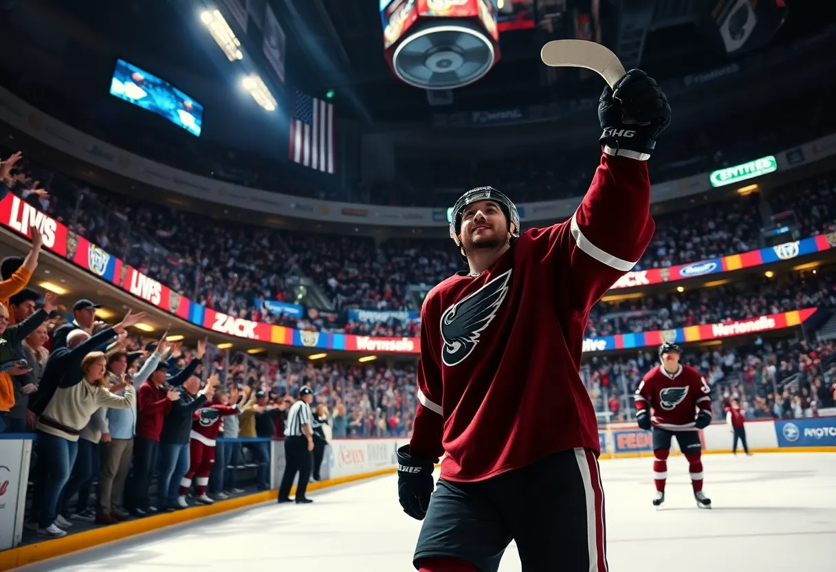 Ice hockey player celebrating after joining a new team