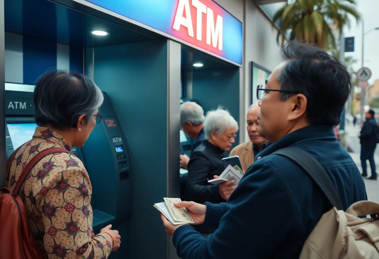 Elderly residents using ATM safely during Lunar New Year celebration