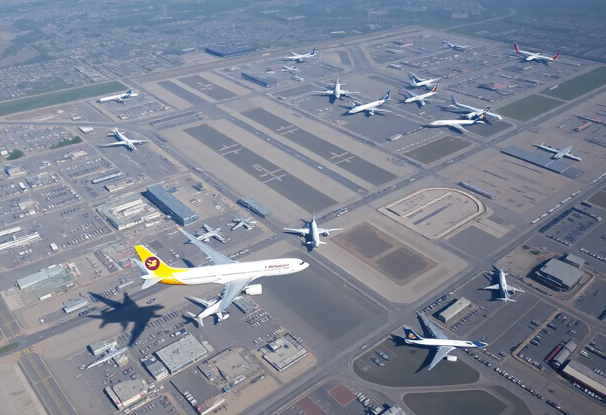 Aerial view of Burbank Airport highlighting safety issues with overlapping airspace.