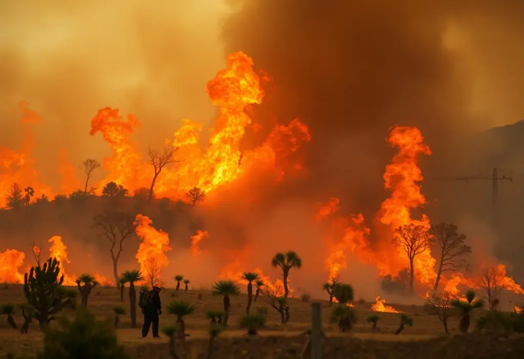 Firefighters battling the Cactus Fire in Los Angeles County