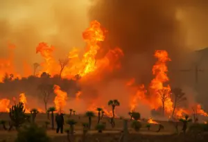 Firefighters battling the Cactus Fire in Los Angeles County