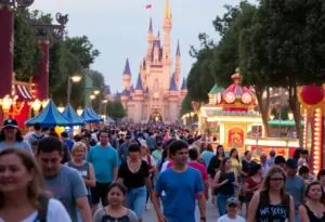 Families enjoying attractions at Disneyland Park amidst a public health alert