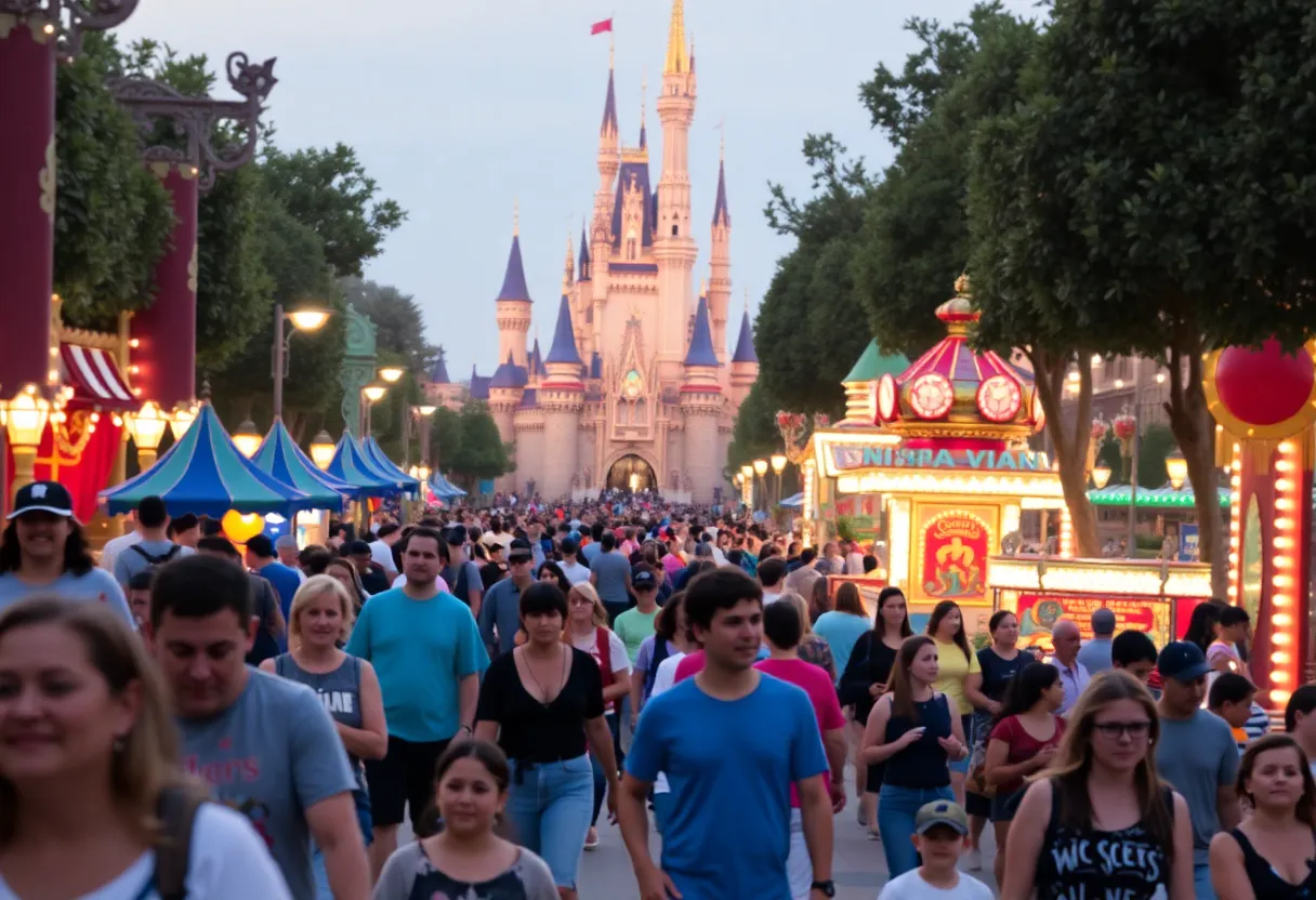 Families enjoying attractions at Disneyland Park amidst a public health alert