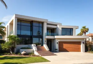 Modern custom home in Los Angeles with bright sunny skies