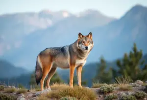 Gray wolf roaming the mountains near Santa Clarita, California